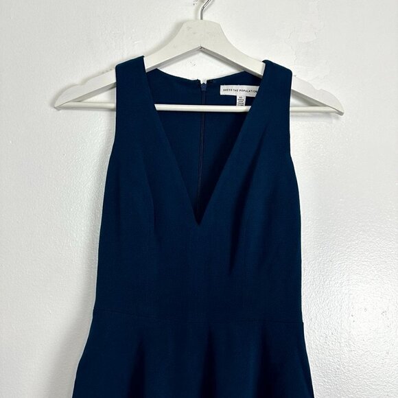 DRESS THE POPULATION Catalina Fit & Flare Cocktail Dress in Peacock Blue X-Small - Picture 4 of 12